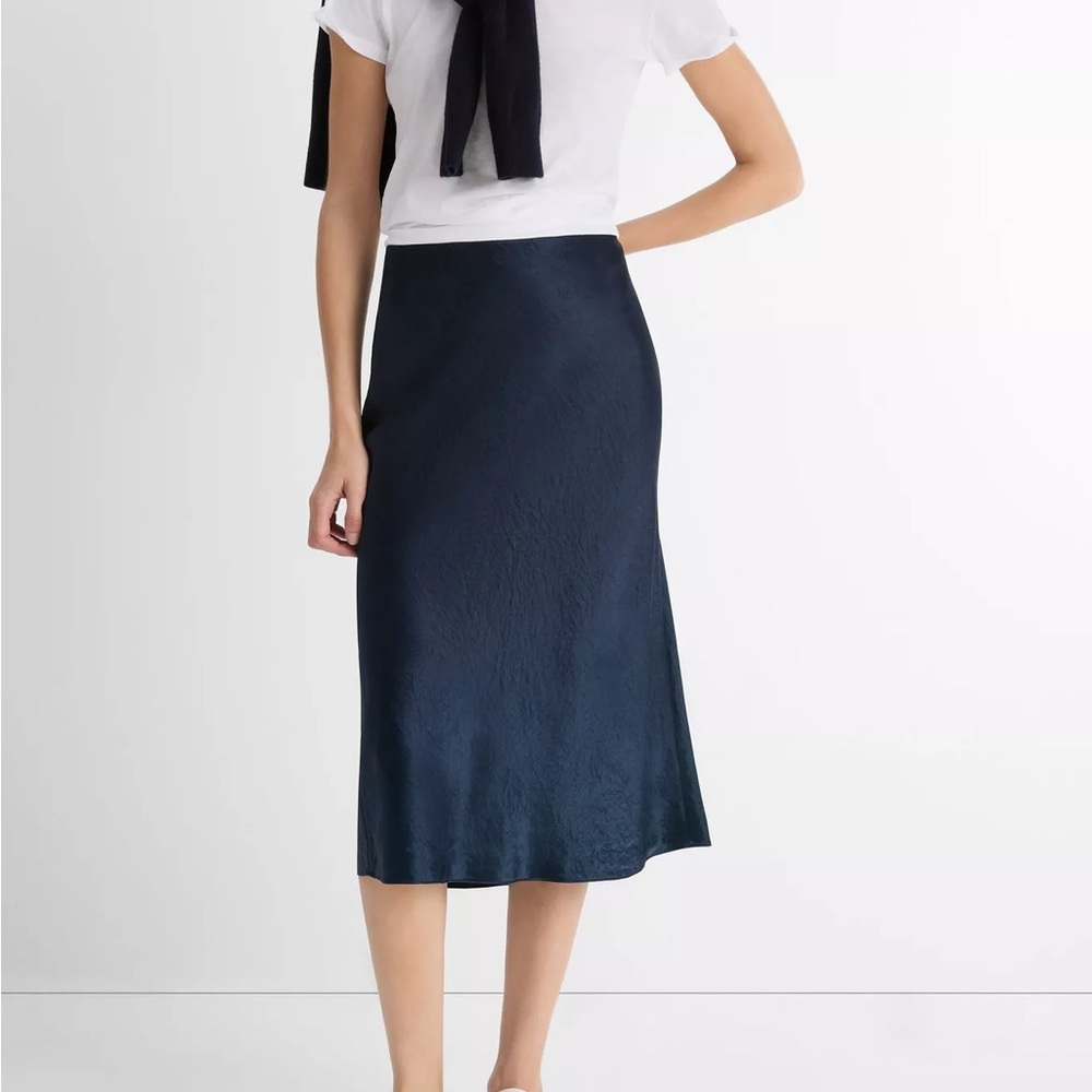 Vince Satin Slip Skirt in Coastal Blue
